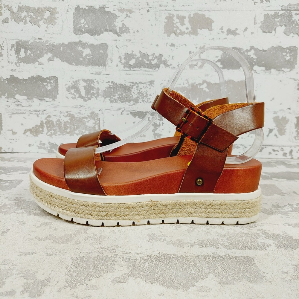 MIA Ayesha Brown Faux Leather Ankle Strap Platform Buckle Sandals D174